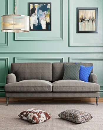 Soft textured sofa fabric with modern wall décor in premium interior – Alphabet fabric collection