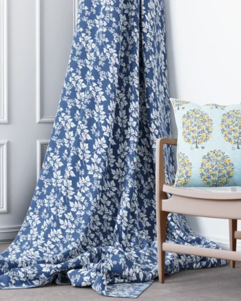 Elegant floral and striped curtain fabrics in modern interior – Aartex Anna collection