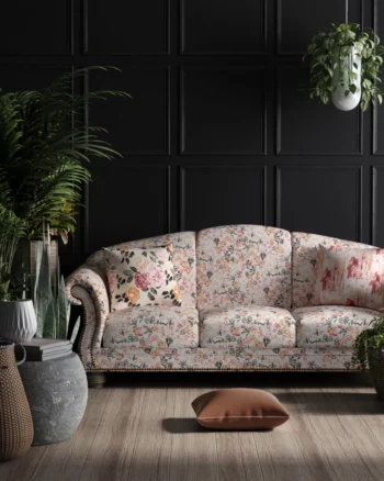 Elegant floral upholstery fabric on sofa in luxury interior – Aartex Archies collection